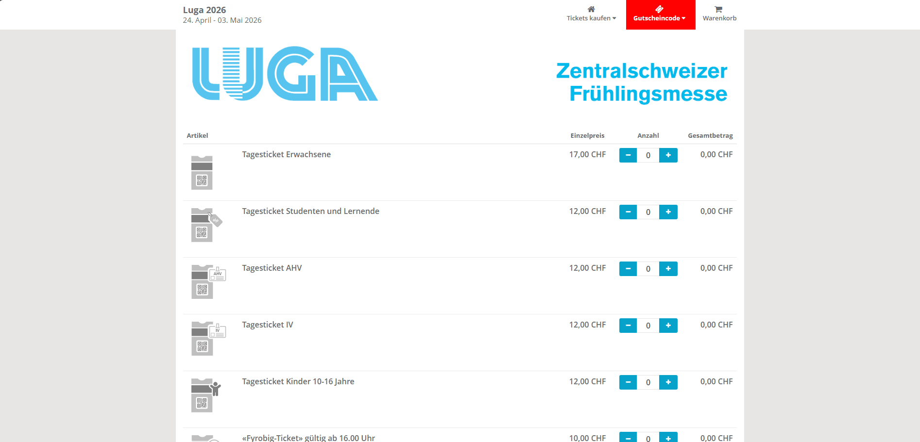 Ticketshop — Luga 2026